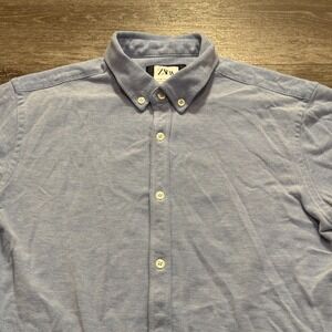 Zara Shirt Mens Medium Blue Short Sleeve Chambray Slim Fit Cotton Denim Casual